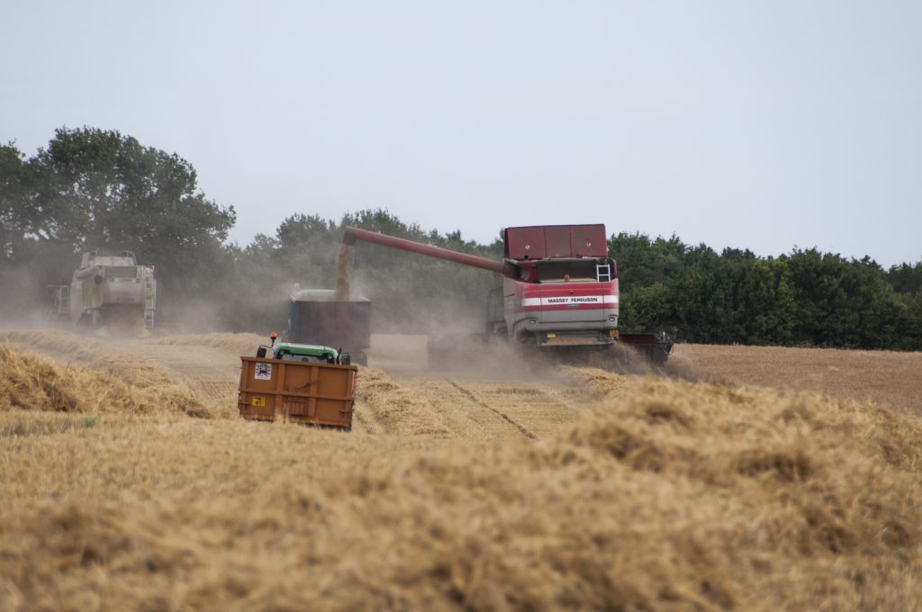 Comine harvesting field in Newington, Oxfordshire